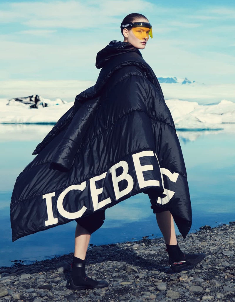 Kirsi Pyrhonen models Iceberg coat with J.W. Anderson trousers