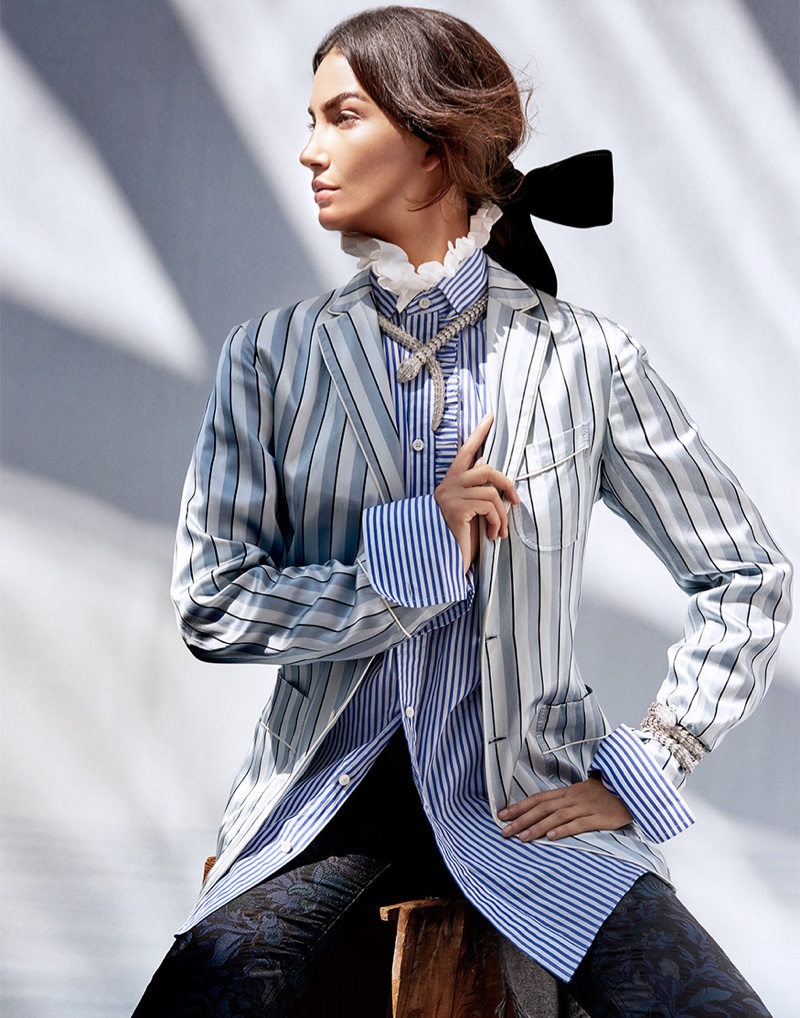 Lily Aldridge layers up in striped prints