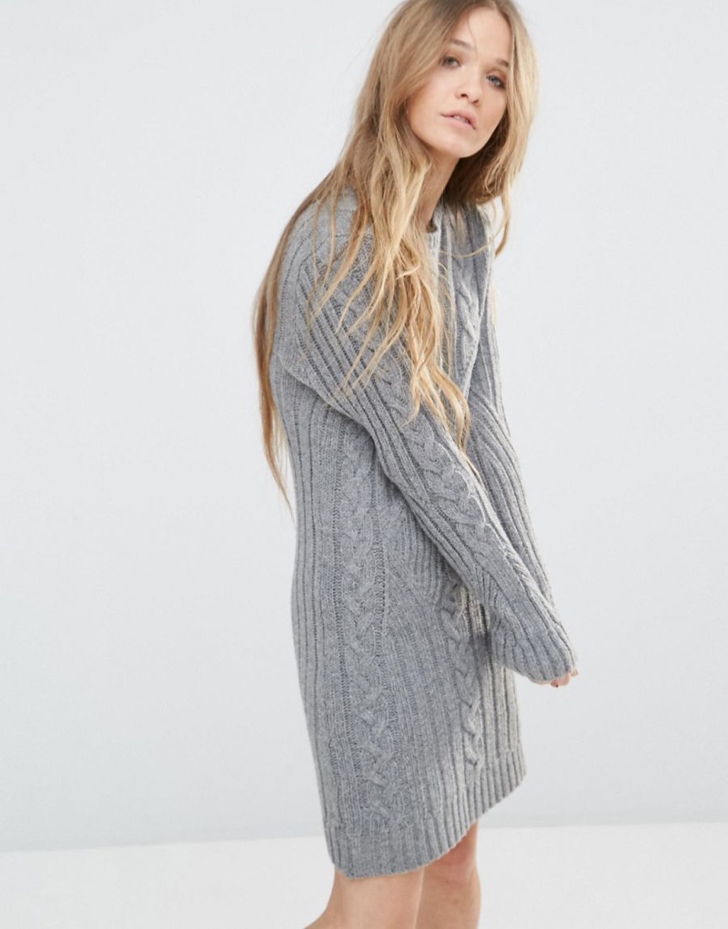 Moon River Long Sleeve Grey Sweater Dress