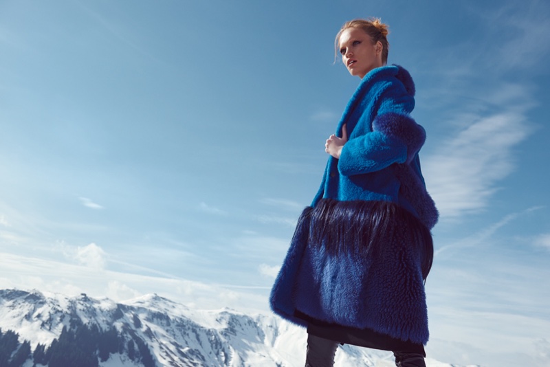Luisa Bianchin models blue fur coat