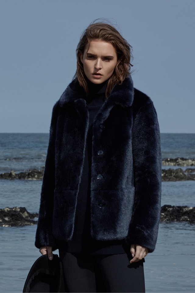 REISS Alexia Faux Fur Coat, Ina Cashmere-Blend Turtleneck and Becci Wide-Leg Trousers