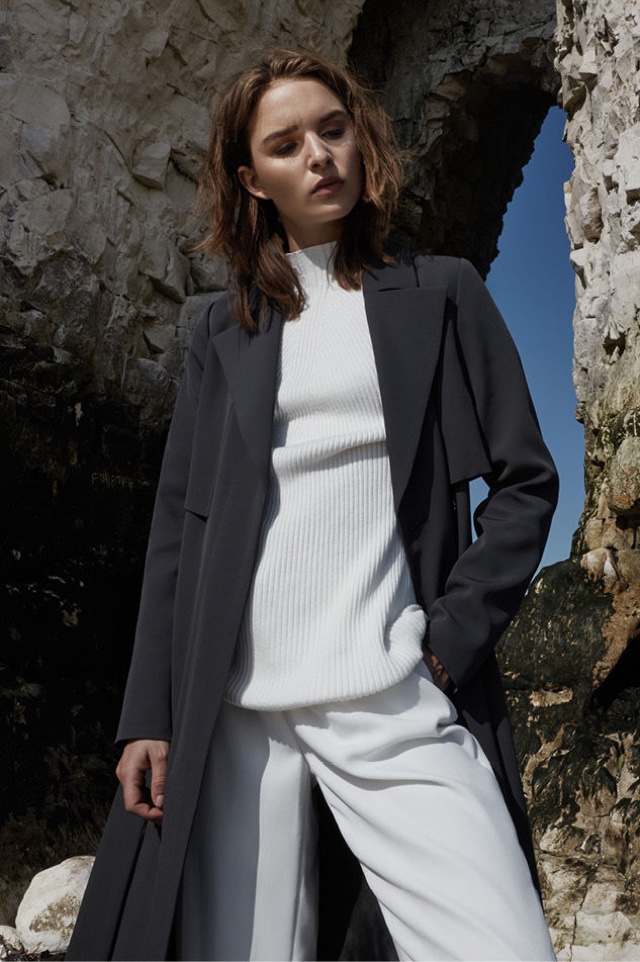 REISS Lina Fluid MAC Coat and Poppy Rib-Detail Jumper