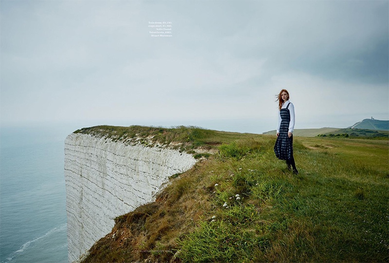 Dani Witt models Chanel tulle dress and crepe shirt with Stuart Weitzman velvet boots