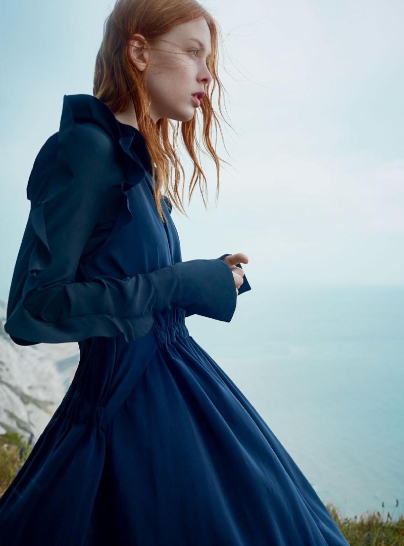 Dani Witt poses in silk dress with ruffles from Fendi