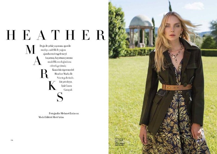 Model Heather Marks poses in elegant looks for the fashion editorial