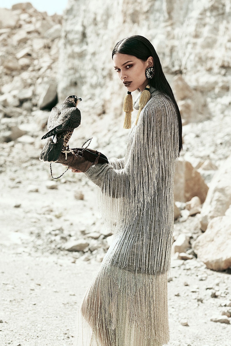 Lizzy Salt models Valentino  fringe adorned top and skirt