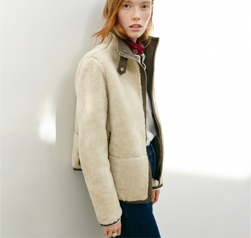 Madewell Plush Shearling Motorcycle Jacket and Wide-Leg Jeans