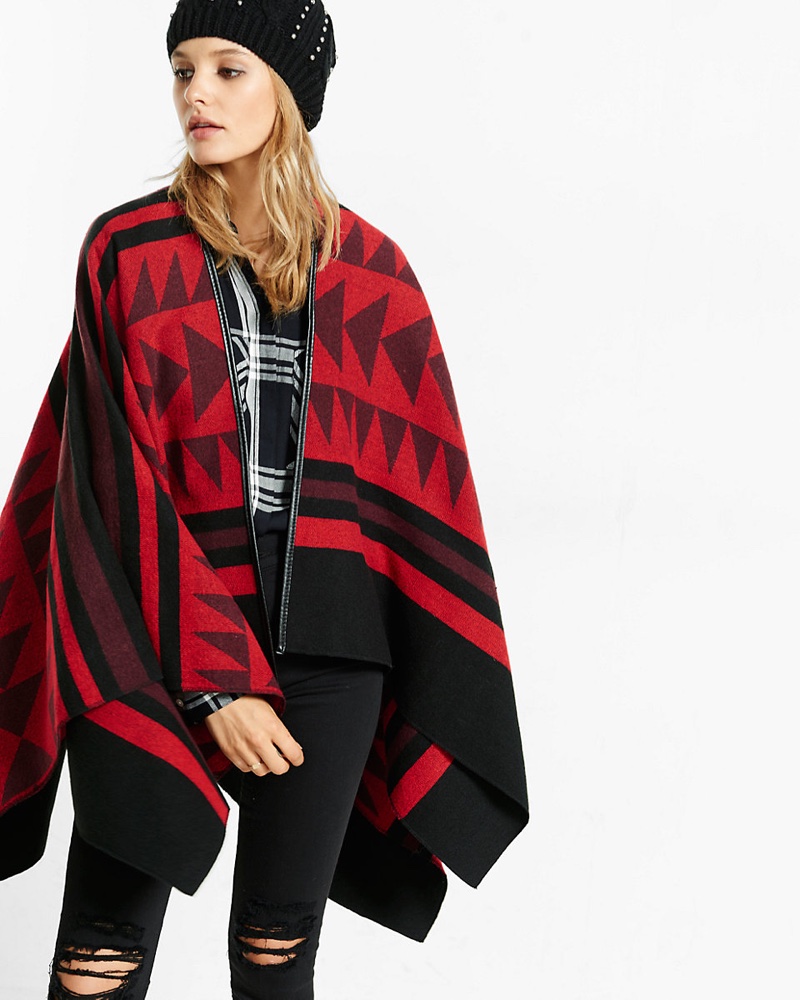 Express Overblown Geometric Print Poncho