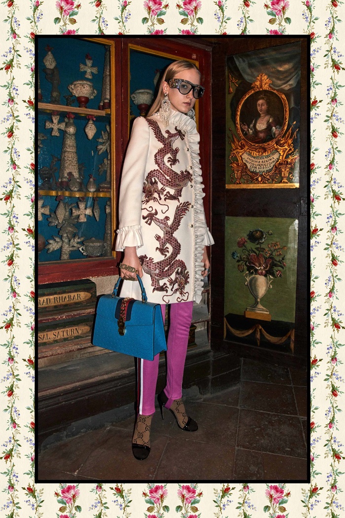 Dragon embroidered coat with ruffles - Gucci Pre-Fall 2017 collection