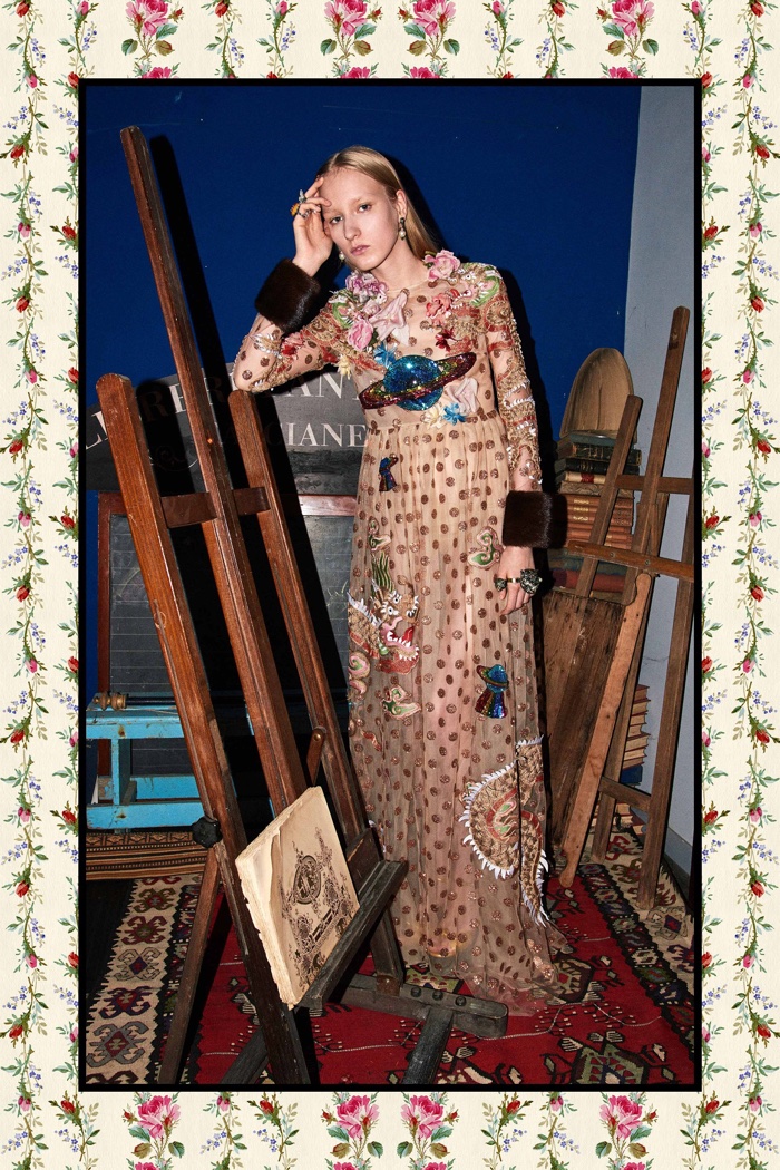 Embellished gown with fur cuffs - Gucci Pre-Fall 2017 collection