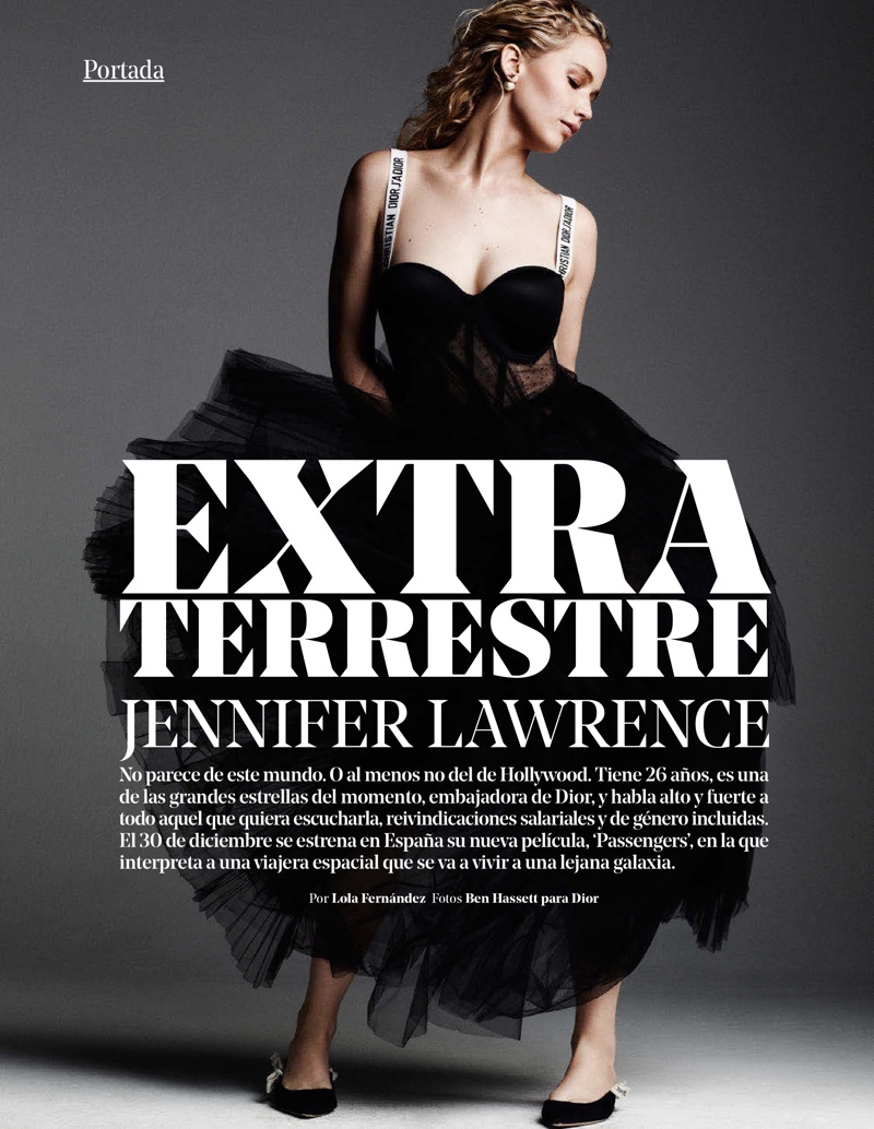 Actress Jennifer Lawrence wears a Dior gown