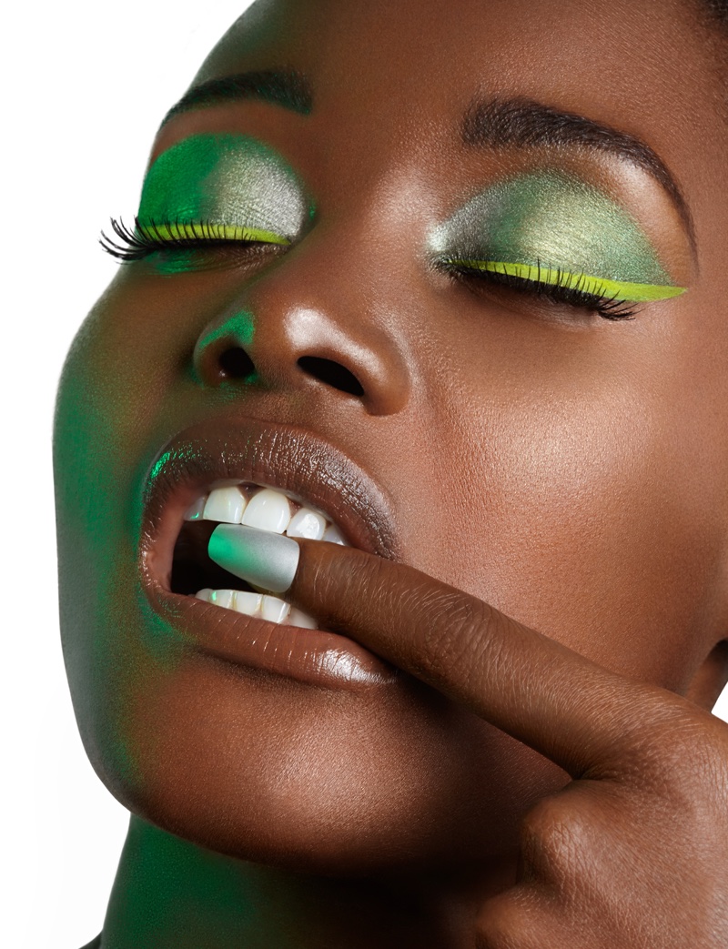 Eyes - M.A.C. Pigment in Chartreuse and Silver and Inglot Eyeliner Gel #85