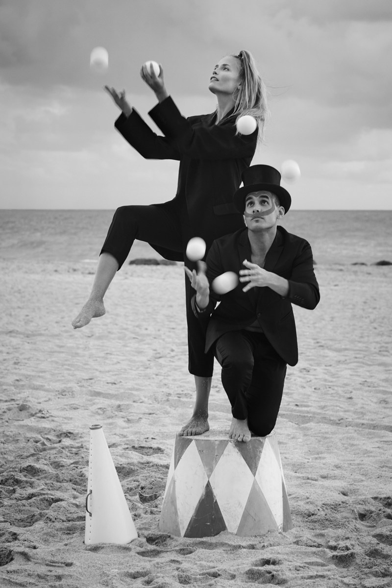 Natasha Poly poses at the beach in the fashion editorial
