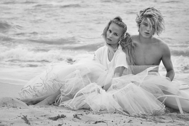Natasha Poly models Re/Done classic t-shirt with tulle skirt
