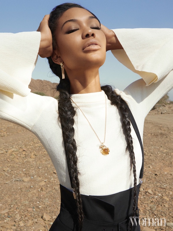 Chanel Iman wears top with bell sleeves