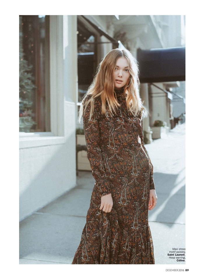 The blonde poses in Saint Laurent paisley print maxi dress
