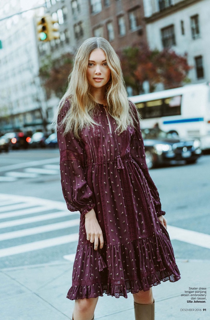 Puck Loomans models Ulla Johnson skater dress