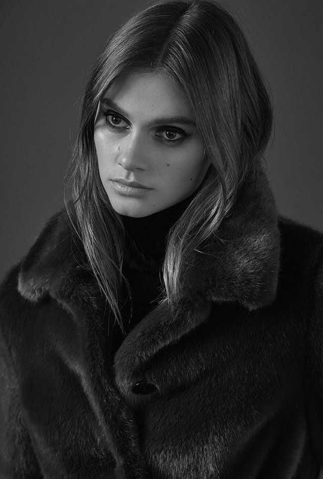 REISS Alexia Faux Fur Coat in Grey and Olins Ribbed Roll-Neck