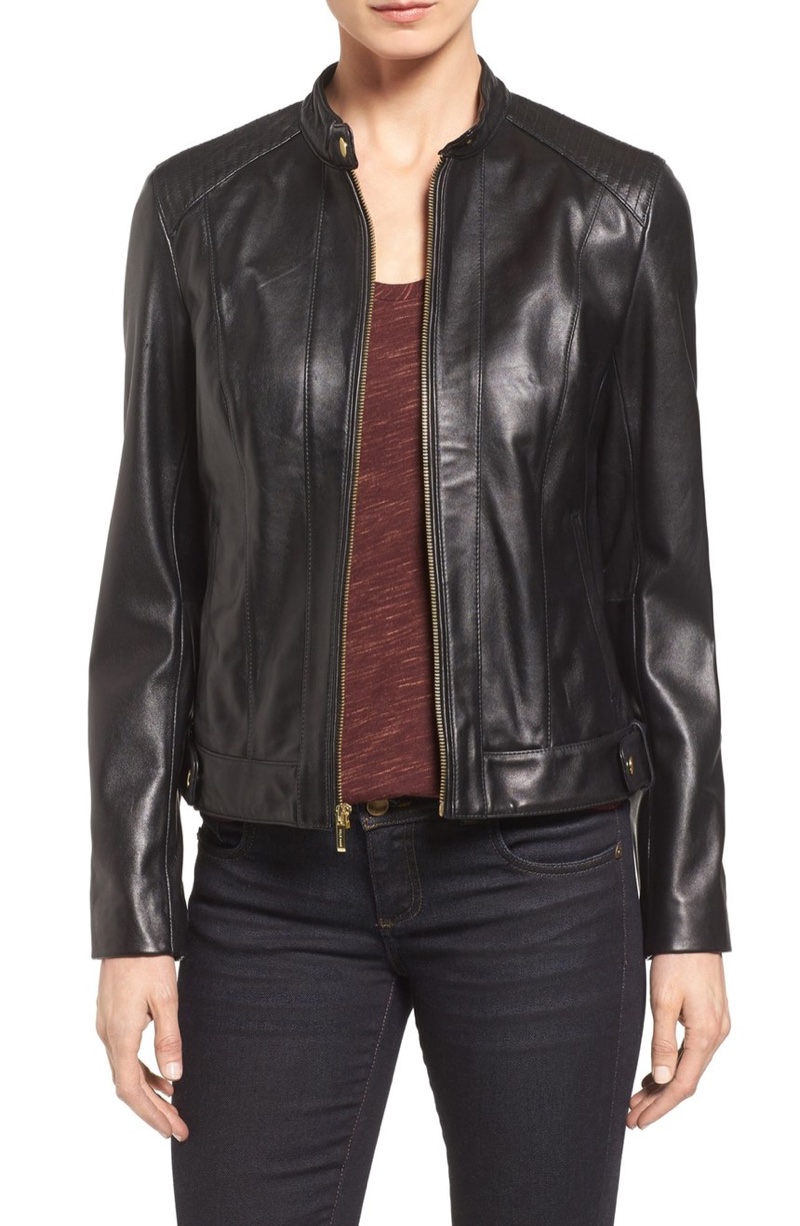 Cole Haan Leather Moto Jacket