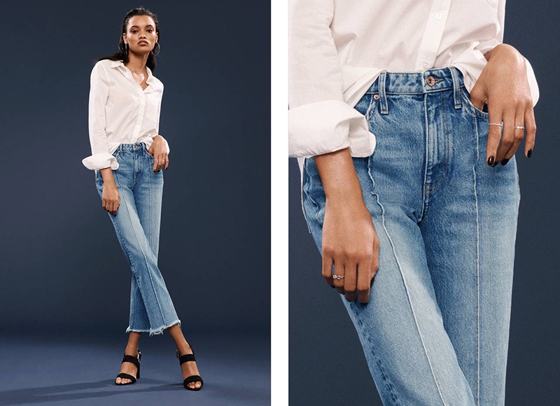 H&M Cotton Shirt, Straight Cropped High Jeans and Imitation Suede Sandals
