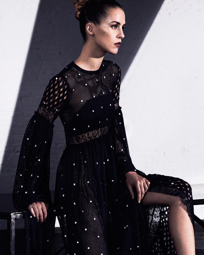 Julia Frauche poses in Sonia Rykel mesh and lace dress