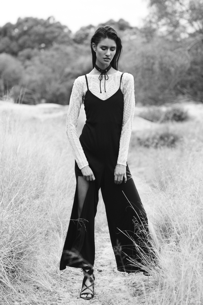 Jacinta James Jumpsuit and Choker (worn backwards); Ae’lkemi Bodysuit (worn underneath) and Nine West Heels
