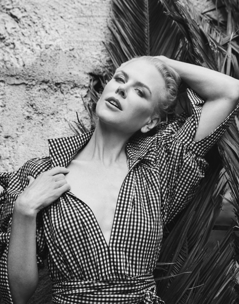 Nicole Kidman poses in gingham print Ellery shirt