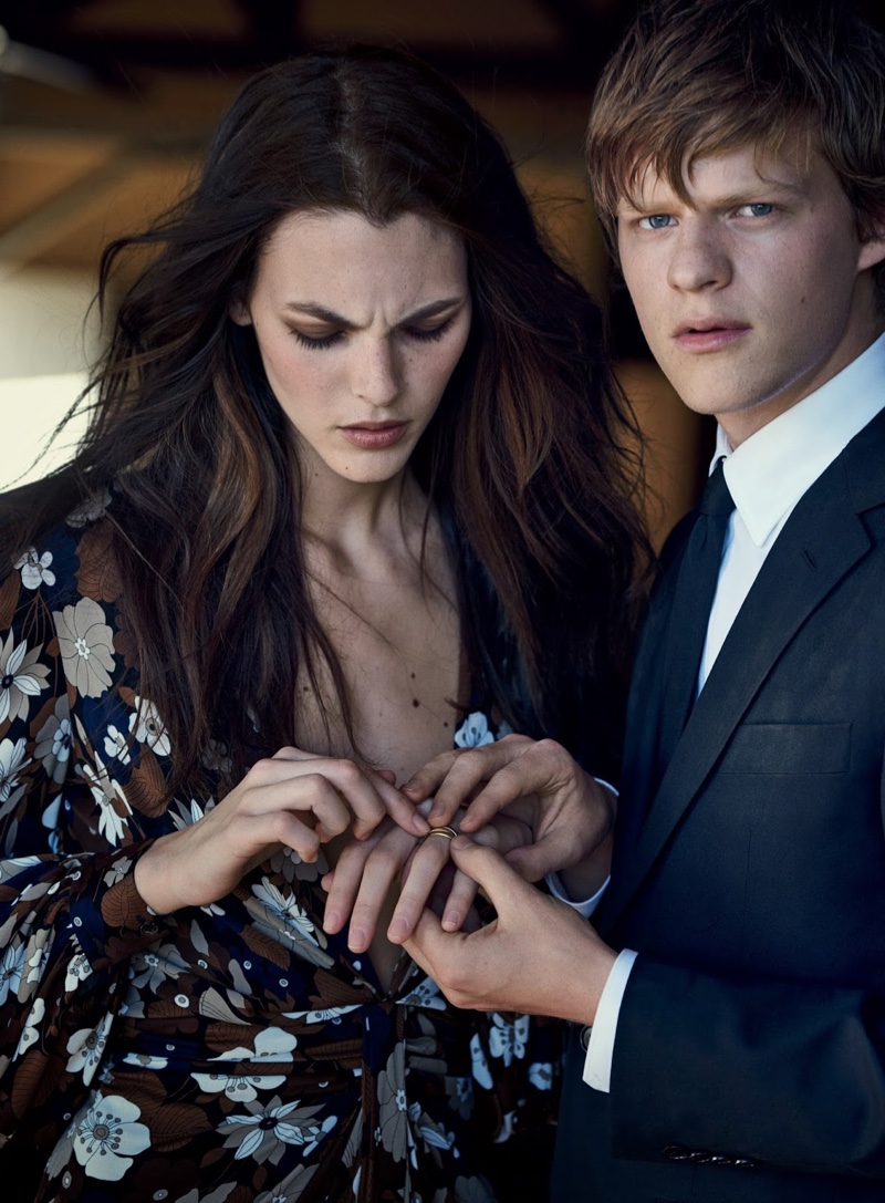Looking serious, Vittoria Ceretti poses in Michael Kors Collection dress with Cartier ring