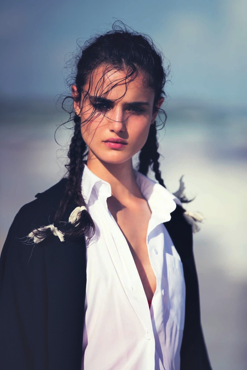 Getting her closeup, Blanca Padilla models Valentino sweater and top