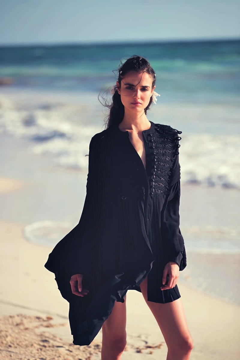 Blanca Padilla models Ermanno Scervino caftan with pleating