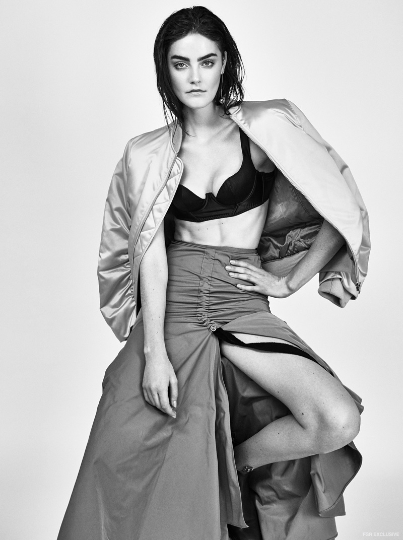 Jacket Acne, Bra Agent Provocateur, Skirt Ellery, Earrings Dinosaur Design, Boots R.M. Williams