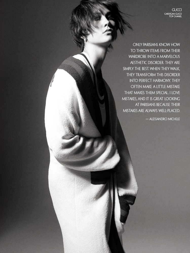 Karlie Kloss covers up in Gucci cardigan and Chanel top