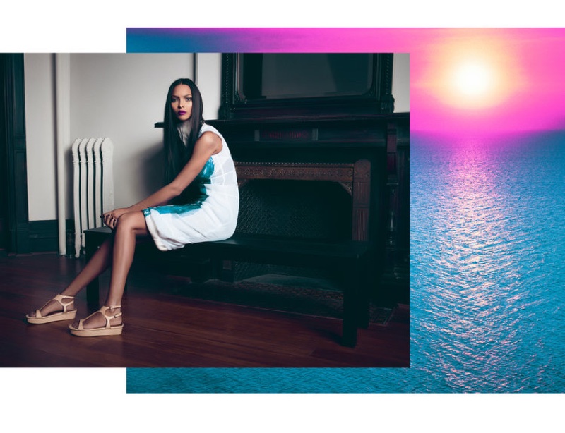 Model Lais Ribeiro poses in Celine dress and Valentino sandals