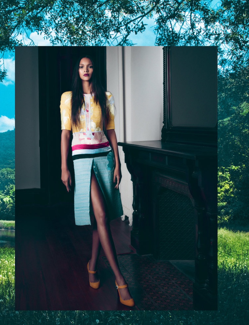 Taking a stand, Lais Ribeiro models Thom Browne dress and Christian Louboutin pumps