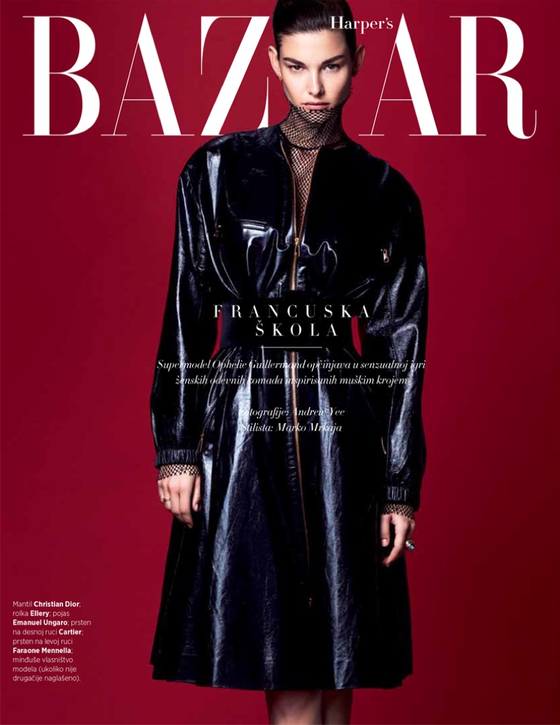 Photographed by Andrew Yee, Ophelie Guillermand poses for Harper’s Bazaar Serbia
