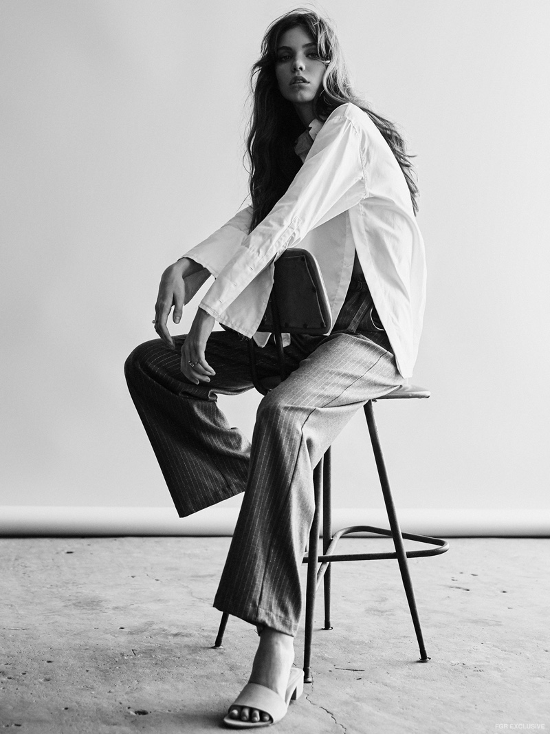 Dion Lee Quarter Frayed Shirt, Kate Sylvester Pants, St. Agni Miyo Mules and Krystle Knight Rings