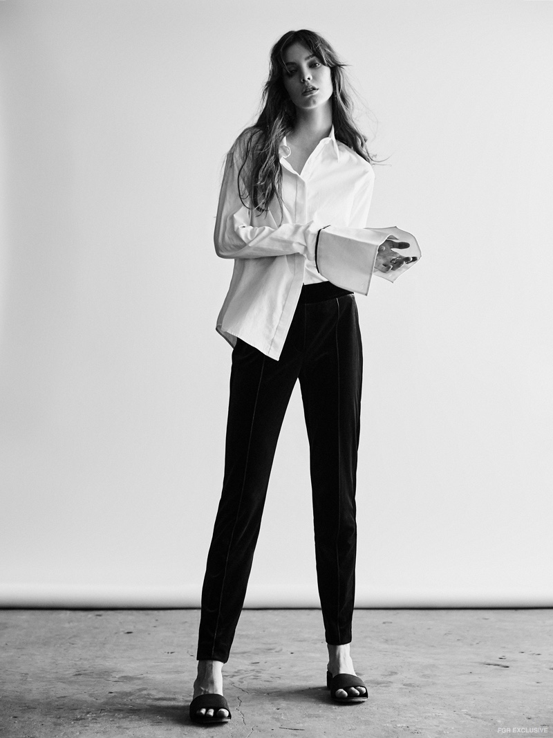 Anna Quan Anne Shirt, Cue Two Tone Velvet Pant and St. Agni Miyo Mules