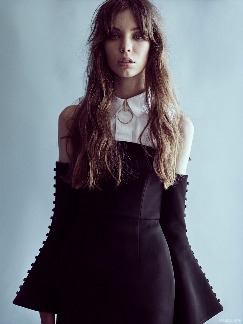 Stylist’s own Shirt, Talulah Ingenuity Dress and Holly Ryan Gold Minimalist Choker