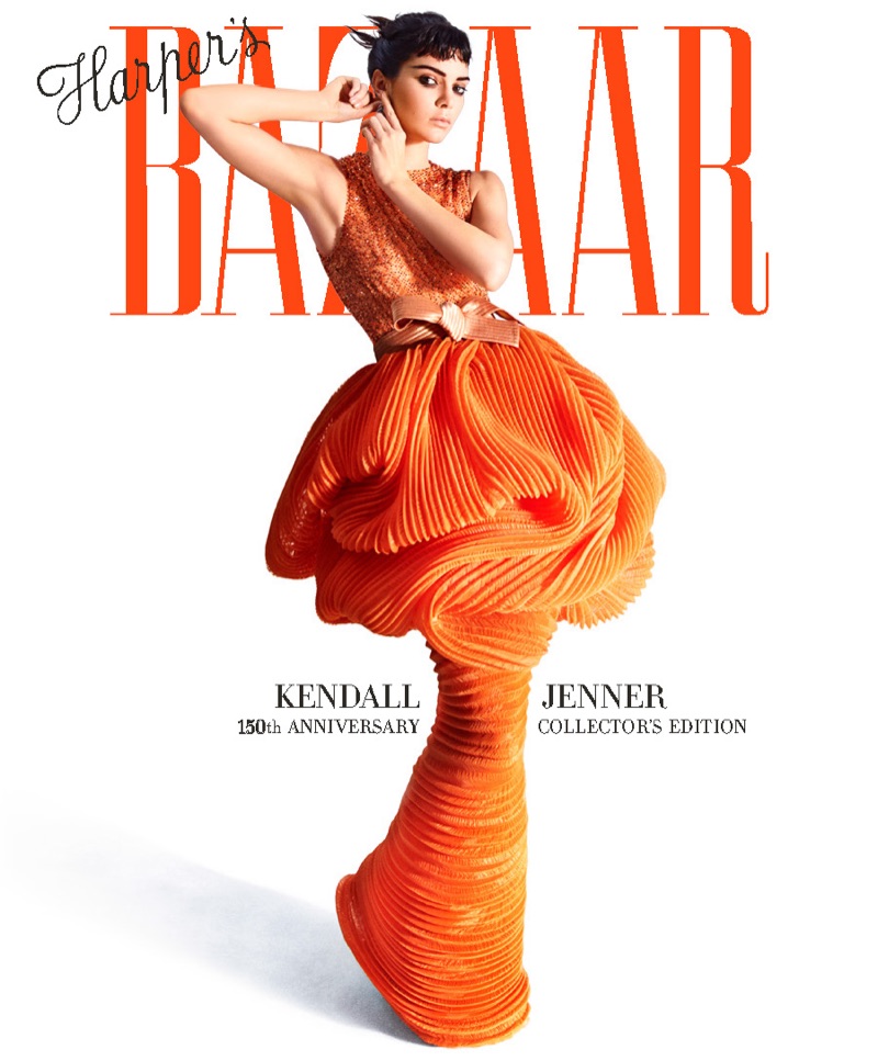 Looking retro chic, Kendall Jenner models Armani Privé gown