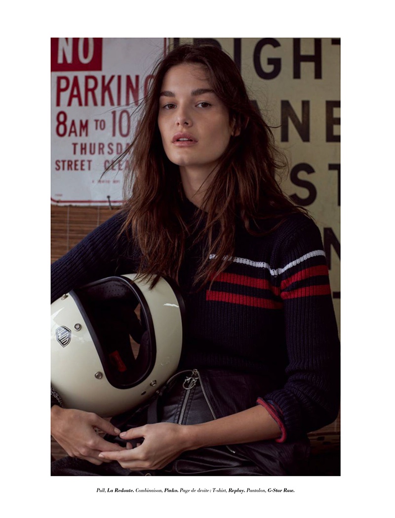 Ophelie Guillermand models La Redoute sweater and Pinko bottoms