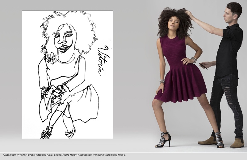 Vitoria wears Azzedine Alaia Dress, Pierre Hardy Shoes, Vintage Accessories at Screaming Mimi’s