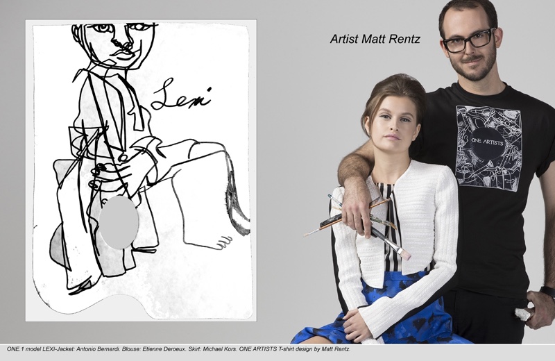 Lexi wears Antonio Bernardi Jacket, Etienne Deroeux Blouse and Michael Kors Skirt. Artist Matt Rentz wears One Artists T-Shirt. 