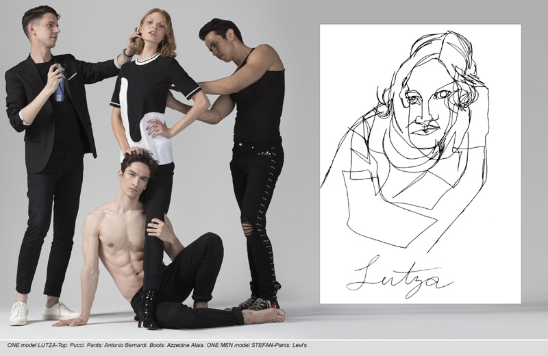 Lutza wears Emilio Pucci Top, Antonio Bernardi Pants and Azzedine Alaia Boots. Stefan wears Levi’s Pants.