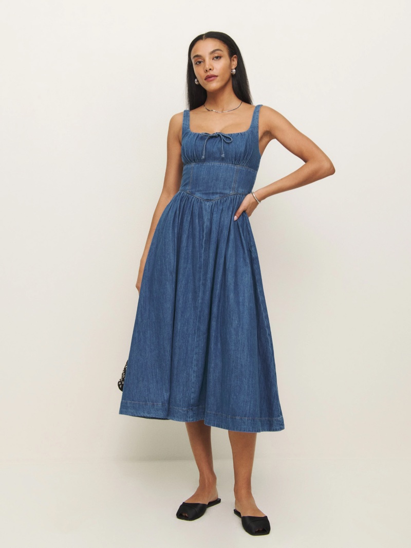 Reformation Balia Denim Midi Dress