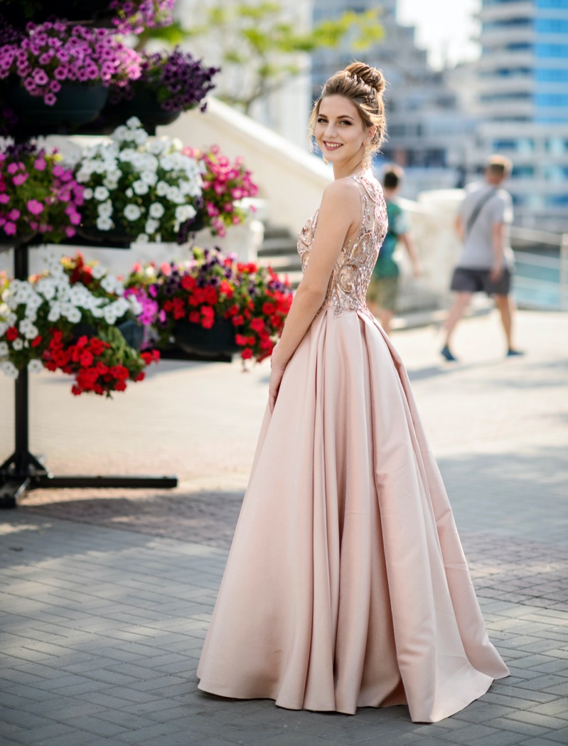 Sparkling long beige dress homecoming