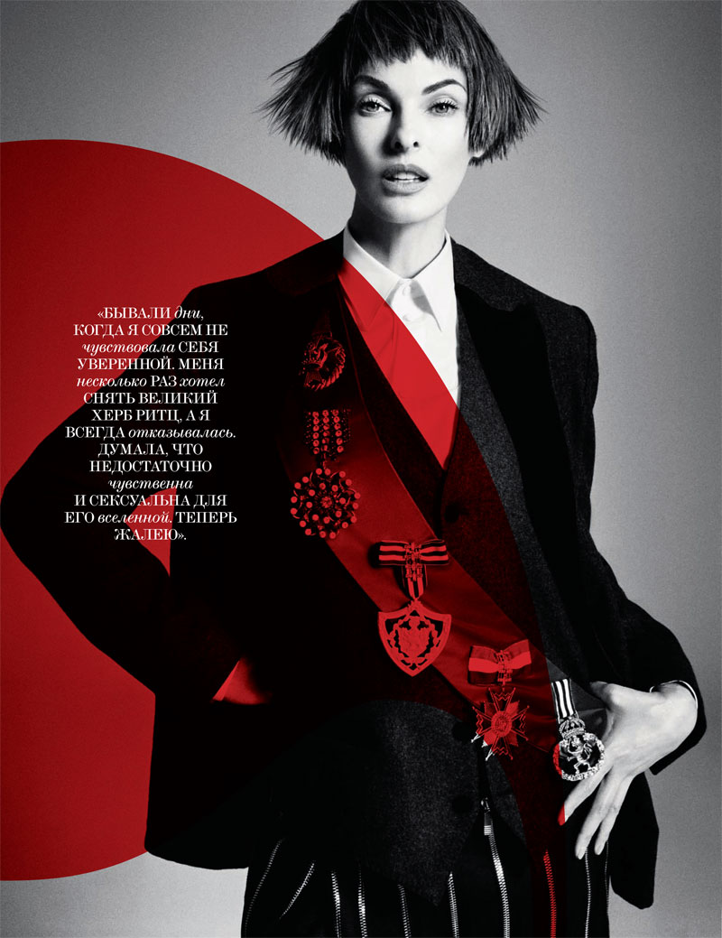 Linda Evangelista Dons Menswear Looks for Interview Russia’s September Cover Story