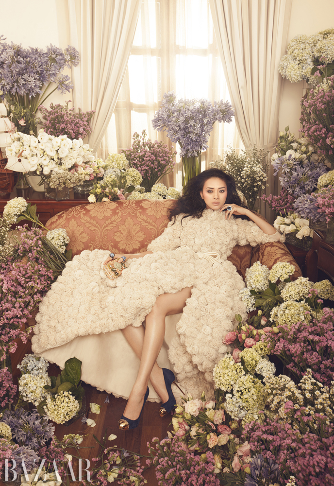 Ngo Thanh Van Covers the One Year Anniversary Issue of Harper's Bazaar Vietnam In Floral Style