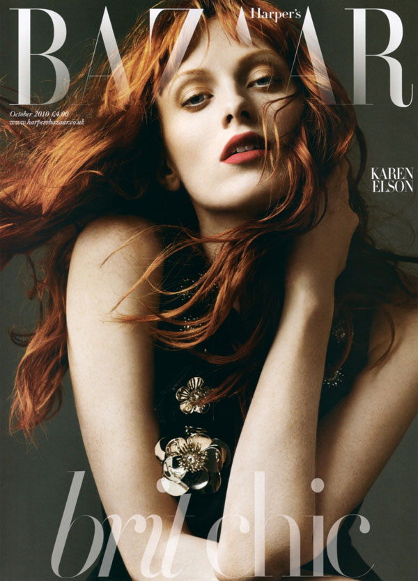 Harper’s Bazaar UK October 2010 Cover | Karen Elson by Alexi Lubomirski