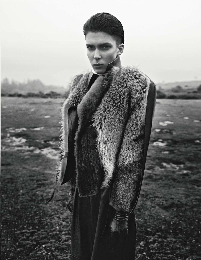 An Outerwear Clad Kristina Salinovic Poses for Richard Bush in Vogue Russia’s November Issue