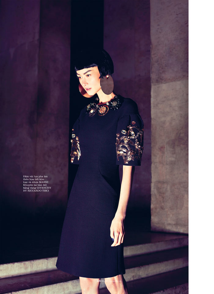 Hye Jung Lee Models Dark Winter Fashions for Elle Vietnam December 2012